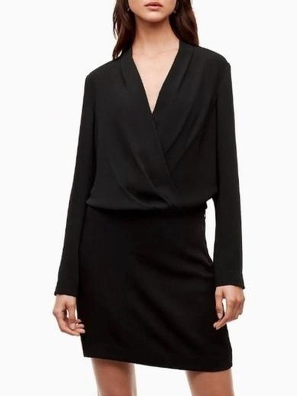 Aritzia Babaton Gershwin Longsleeve Faux Wrap Dress Black Sz 8